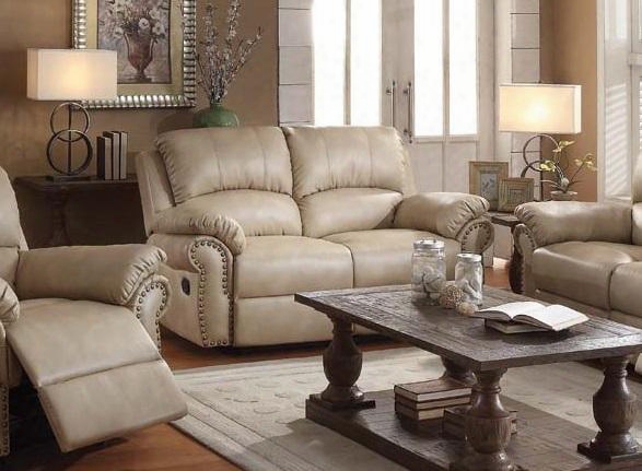 Isadora Collection 51431 65" Loveseat With Pillow Top Arms Nail Head Trim Split Bakc Cushion And Bonded Leather Match Upholstery In Beige