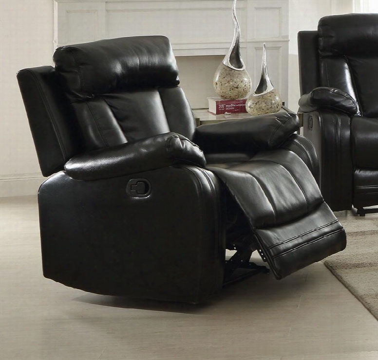 Isidro Collection 52257 39" Recliner With Console Cup Holders Pillow Top Arms Wood And Metal Frame And Leather-aire Upholstery In Black