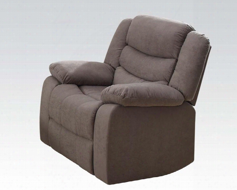 Jacinta Collection 51417 37" Recliner With Tight Back Cushion Tight Seat Cushions Pillow Top Arms And Velvet Upholstery In Light Brown