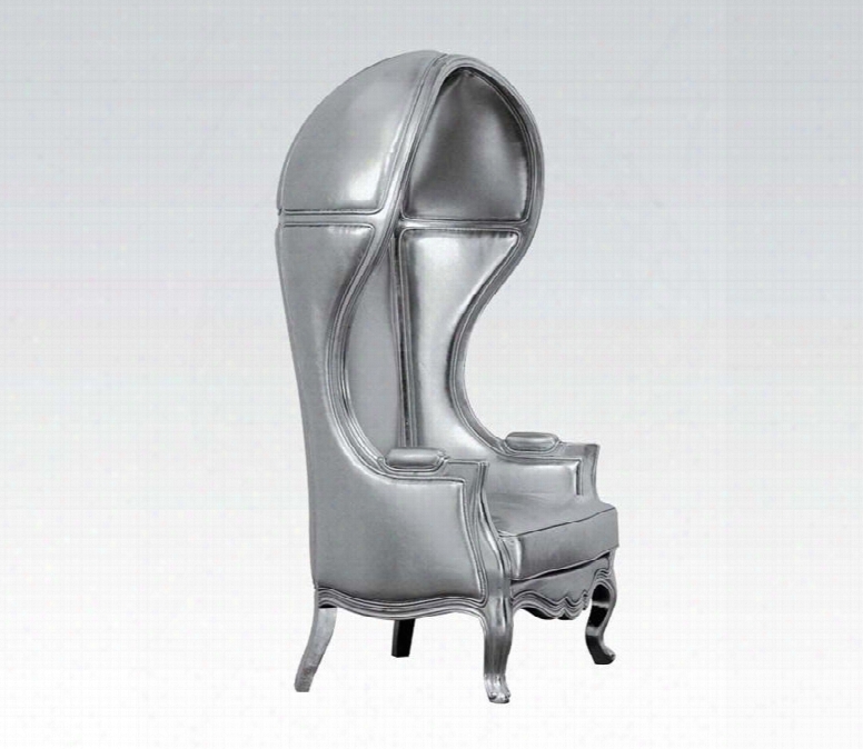 Jana 59116 34" Hooded Accent Chair With Cabriole Legs Carved Apron And Pu Leather Upholstery In Silver