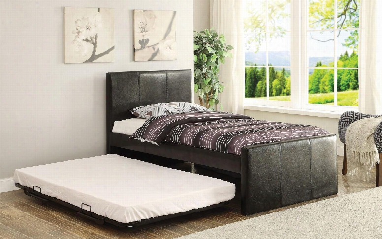 Jandale Collection 30480t Twin Size Bed With Pop-up Metal Trundle Wood Frame Panel Headboard And Pu Leather Upholstery In Black