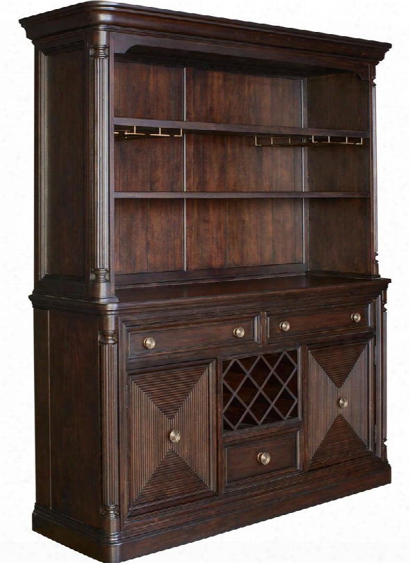 Jessa 4980-513-514 70.25" Wide China Cabinet With Server Base And Hutch In Dark Brown