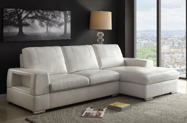 Kacence 52250 107" Sectional Sofa With Left Arm Facing Loveseat Right Arm Facing Chaise Chrome Legs Loose Back Cushion And Pu Leather Upholstery In Ivory