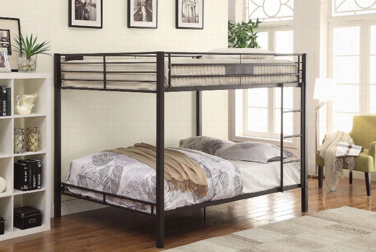 Kaleb Collection 38015 Queen Over Queen Size Bunk Bed With Reversible Front Ladder Slat System Included Full Length Guardrail And Metal Tube Construction In
