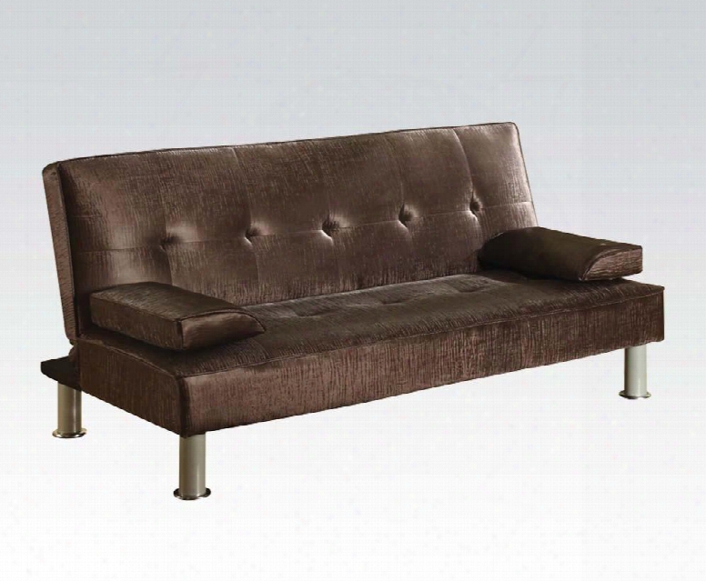 Korb Collection 57069 70" Adjustable Sofa With Metal Legs Tufted Cushions And Bycast Pu Leather Uphlostery In Chocolate