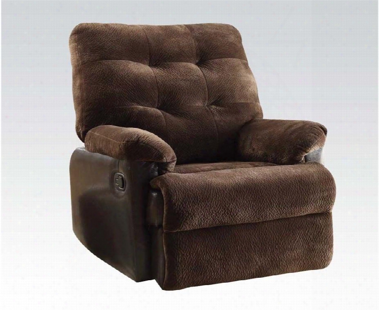 Layce 59180 38" Glider Recliner With Hand Latch Under Armrest Plush Padded Arms Tufted Cushions And Fabric Upholstery In Chocolate