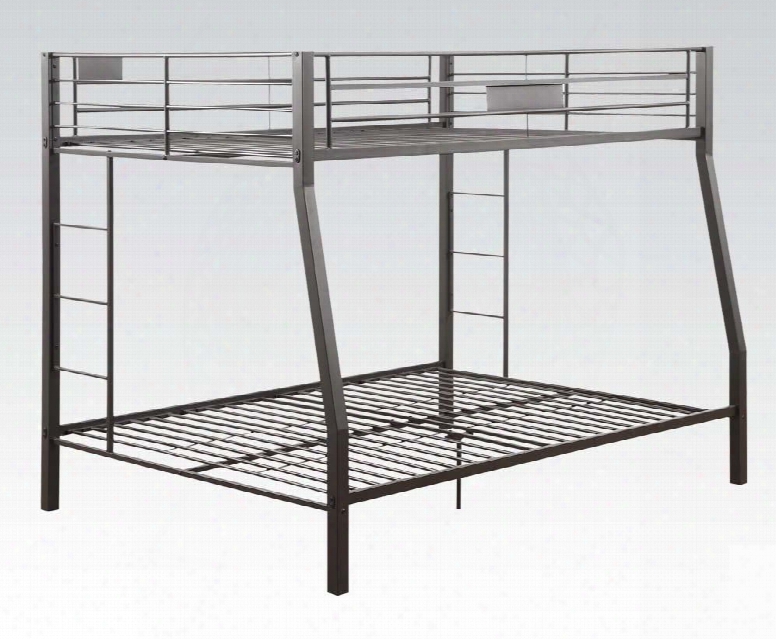 Limbra Collection 38005 Full Over Queen Bunk Bed With Full Length Guard Rail Fixed Ladders And Metal Tube Frame In Black Sand