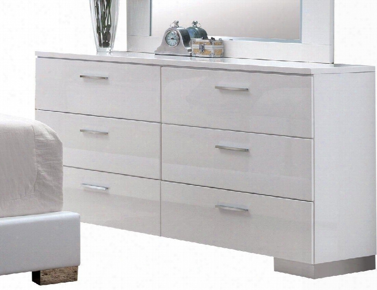 Lorimar Collection 22635 63" Dresser With 6 Drawers Aluminum Hardware Side Metal Glide Drawer And High Gloss Finish In White