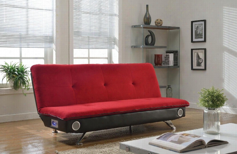 Lostore Collection 57186 76" Adjustable Sofa With Speakers Wood Frame Metal Legs Tight Cushions Fabric And Bycast Pu Leather Upholstery In Red And Espresso