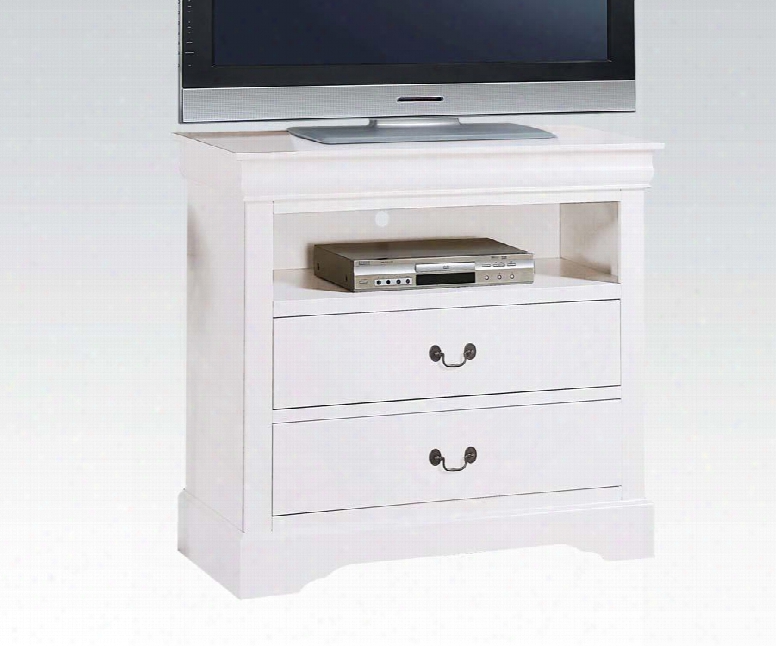 Louis Philippe Iii 24507 37" Tv Console With 2 Drawers Open Storage Compartment And Bruhsed Nickel Metal Handles In White