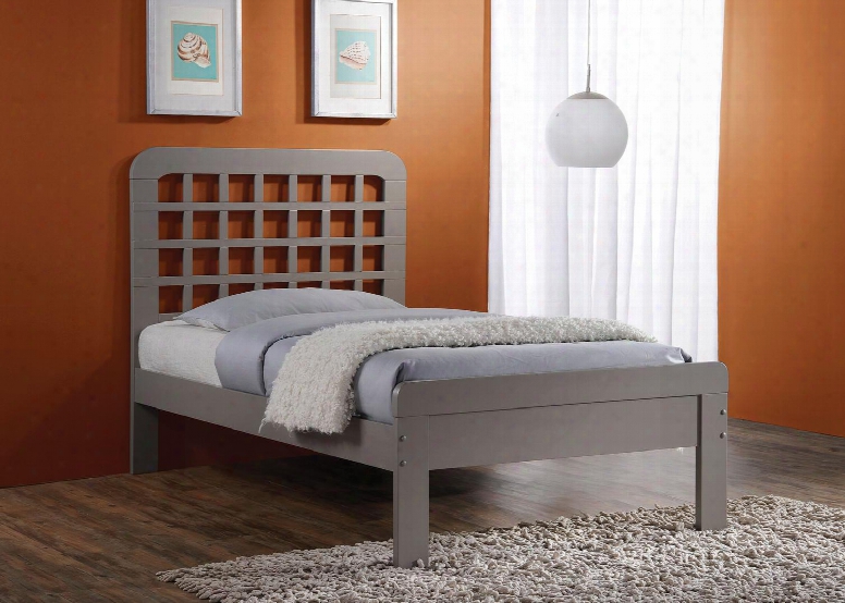 Lyford Collection 25375t Twin Size Bed With Grid Pattern Headboard Low Profile Footboard Slat System Included And Poplar Wood Construction In Grey