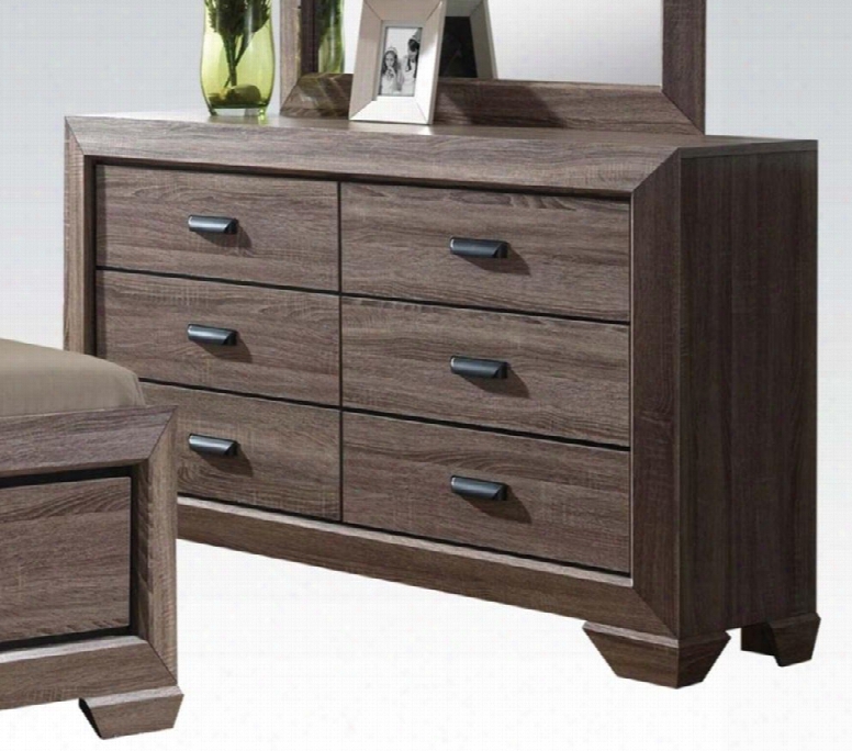 Lyndon Collection 26025 59" Dresser With 6 Drawees Shaker Style Sloped Leg Solid Tropical Wood And Paper Veneer Materials In Weathered Grey Grain