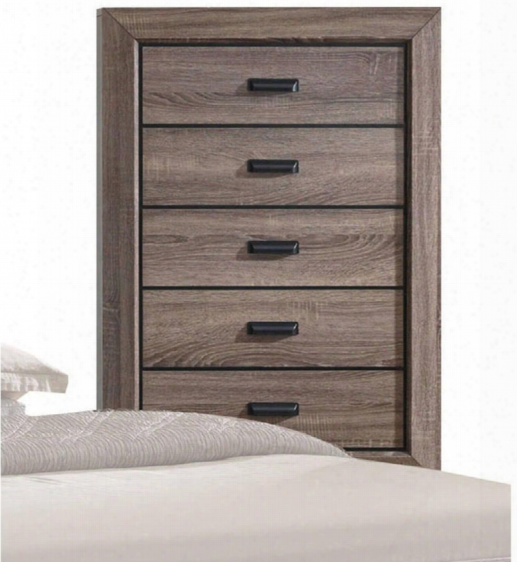 Lyndon Collection 26026 33" Chest With 5 Drawers Shaker Style Sloped Leg Solid Tropical Wood And Paper Veneer Materials In Weathered Grey Grain