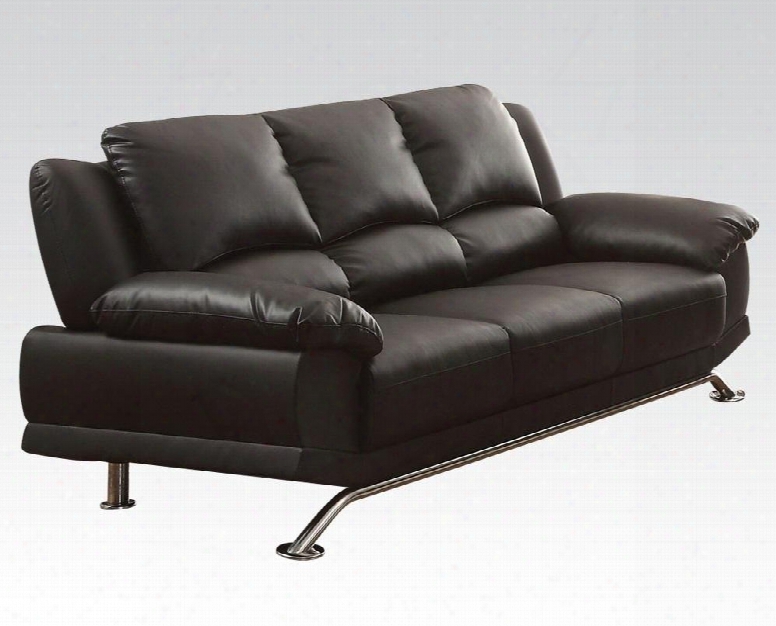 Maigan Collection 51205 78" Sofa With Chrome Stainless Steel Feet Wood Frame Pocket Coil Seating And Bonded Leather Match Upholstery In Black