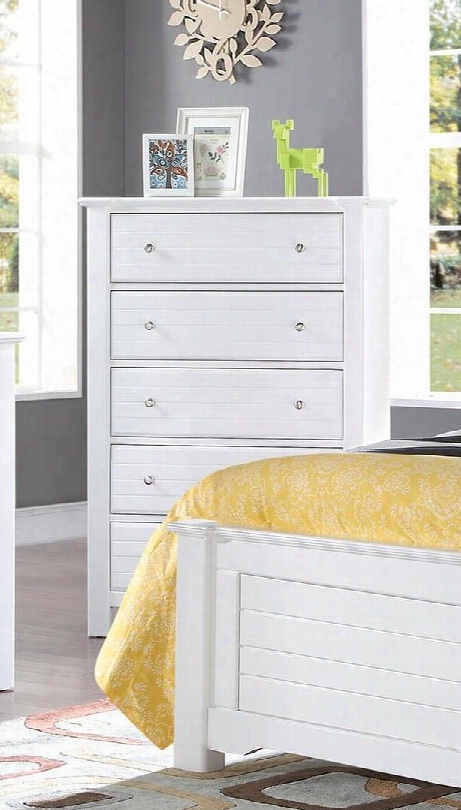 Mallowsea 30326 38" Chest With 5 Drawers Side Metal Glide Drawer Simple Metal Pulls And Pine Wood Construction In White