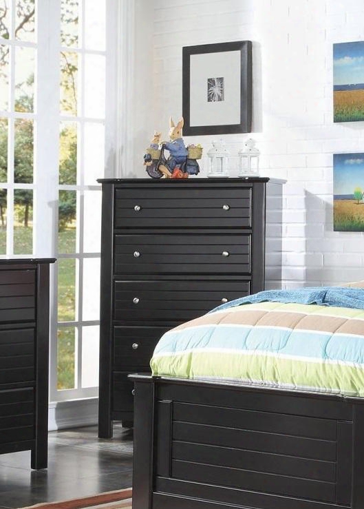 Mallowsea 30396 38" Chest With 5 Drawers Side Metal Glide Drawer Simple Metal Pulls And Pine Wood Construction In Black