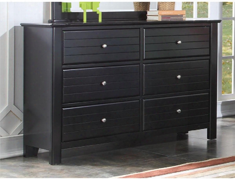 Mallowsea Collection 30395 58" Dresser With 6 Drawers Side Mettal Glide Drawer Simple Metal Pullss And Pine Wood Construction In Black