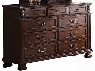 Manfred 22775 59" Dresser With 9 Drawers English Dovetail Drawer Back Felt Lined Top Drawer And Pine Wood Construction In Dark Walnut