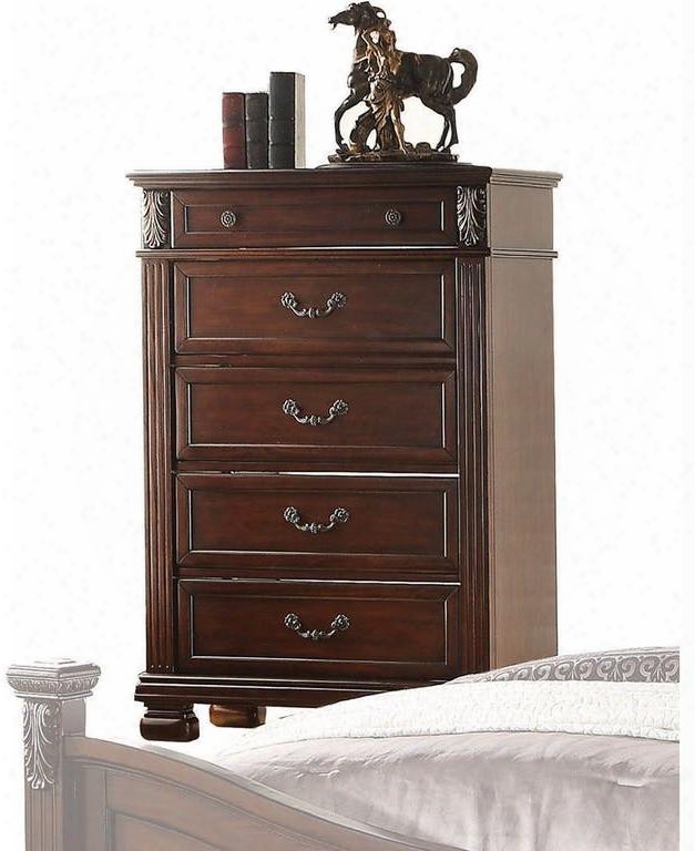 Manfred Collection 22776 36" Chest With 5 Drawers English Dovetail Drawer Back Felt Lined Top Drawer And Pine Wood Construction In Dark Walnut