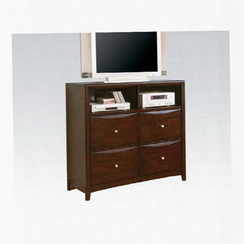 Manhattan Collection 07411 48" Tv Console With 4 Drawers Shaped Drawer Fronts Brushed Nickel Hardware And Open Compatrments In Espresso