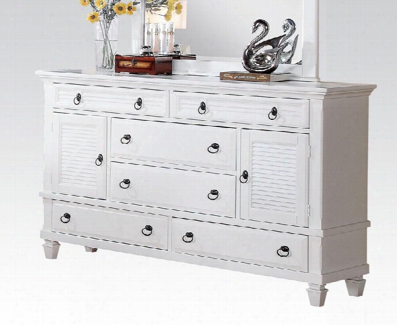 Merivale Collection 22425 62" Dresser With 6 Drawers 2 Doors Metal Hardware Poplar And Pine Wood Veneer Materials In White