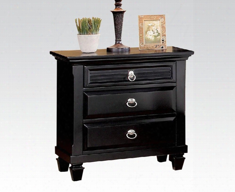 Merivale Collection 22443 28" Nightstand With 3 Drawers Metal Hardware Velvet Lined Top Drawer Poplar And Pine Wood Construction In Black