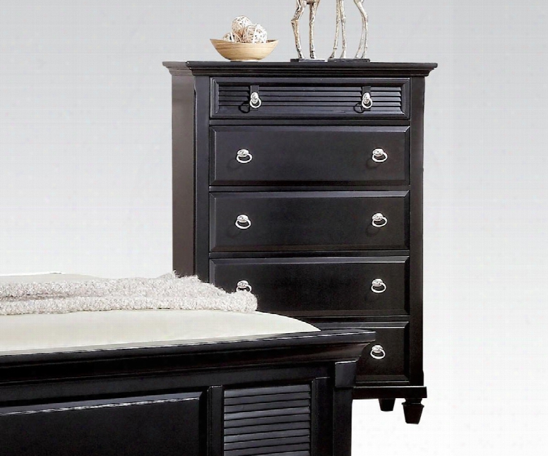 Merivale Collection 22446 38" Chest With 5 Drawers Metal Hardware Poplar And Pine Wood Veneer Materials In Black