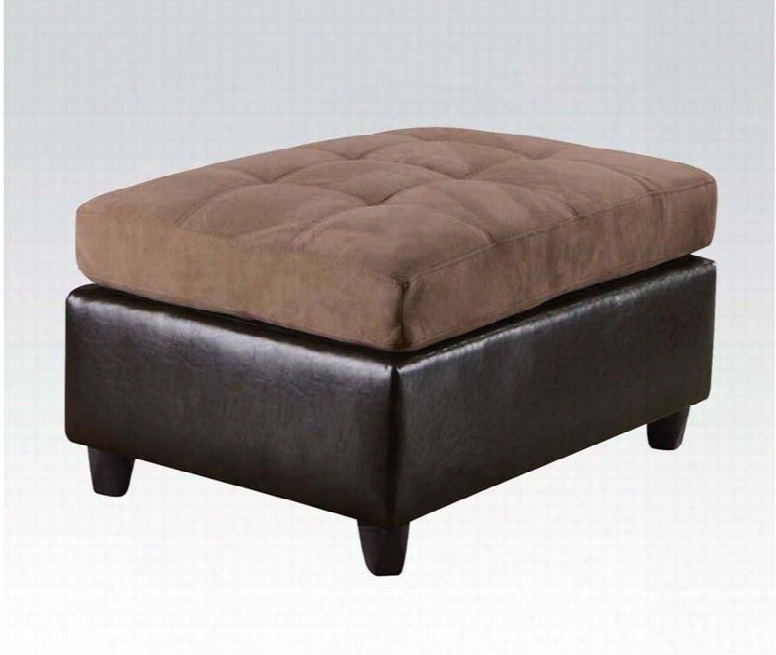 Milano Collection 51332 38" Ottoman With Tufted Seat Pocket Coils Included Wood Frame Fabric And Bycast Pu Leather Upholstery In Saddle And Espresso