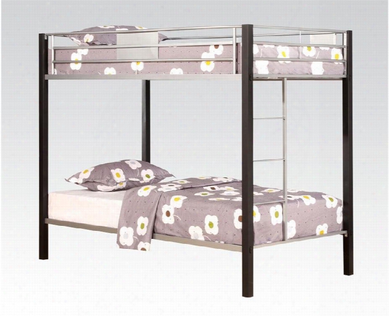 Mirella Collection 37240 Twin Over Twin Size Bunk Bed With Full Length Guard Rail Built-in Side Ladder Slat System Included And Metal Frame In Silver And