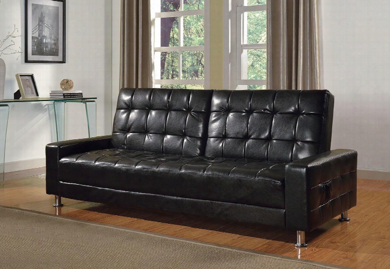 Naeva Collection 57091 82" Adjustable Sofa With Metal Legs Track Arms Tufted Cushions And Bycast Pu Leather Upholstery In Black