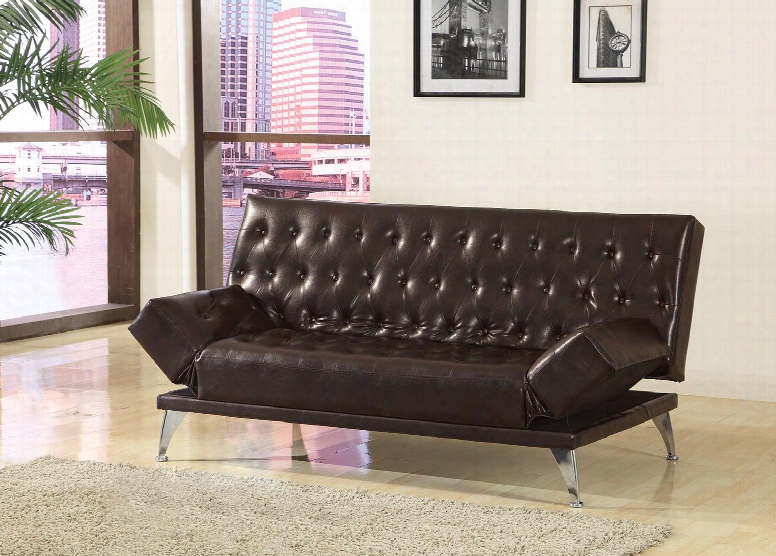 Nasrin Collection 57088 71" Adjustable Sofa With Metal Legs Button Tufted Cushion And Bycast Pu Leater Upholstery In Brown