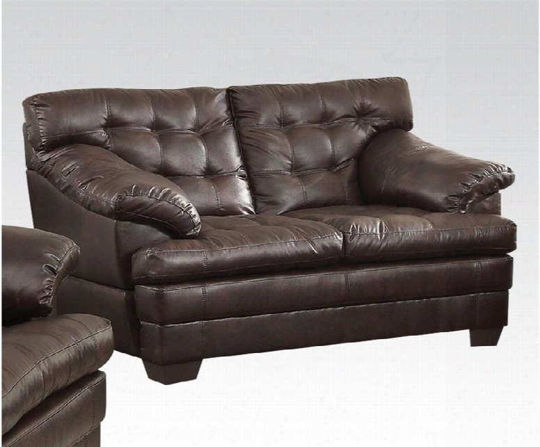 Neonard Collection 50821 Loveseat With Tufted Cushions Plush Padded Arms And Bonded Leather Match Upholstery In Dark Brown