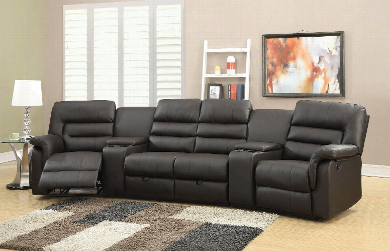 Nicholas 51620 Home  Theatre Set With Left Arm Facing Recliner 2 Consoles Armless Loveseat Right Arm Facing Recliner Amd Pu Leather Upholstery In Espresso