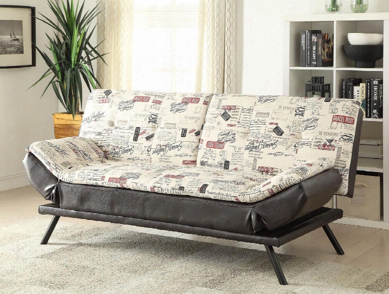 Noln Collection 57180 76" Adjustable Sofa With Wood Frame Metal Legs Tight Cushions Fabric And Bycast Pu Leather Upholstery In Espresso