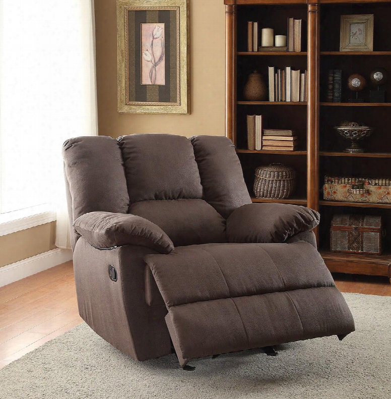 Oliver Collection 59351 41" Glider Recliner With Pillow Top Arms Loose Arm Rest Hemlock Fir Wood Frame And Nubuck Fabric Upholstery In Dark Grey