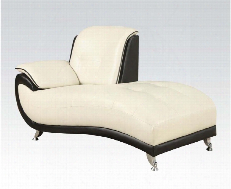 Olivette 50768 68" Chaise With Tight Seat Cushion Metal Feet Coil Spring Seat Pine Wood Frame And Bonded Leather Upholstery In Cream And Black