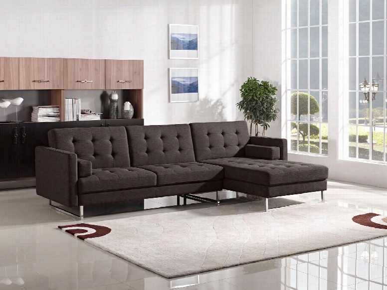 Opus Opusrfsectch 115" Convertible Sectional With Right Arm Facing Chaise Accent Pillows Chrome Legs And Fabric Upholstery In Chocolate