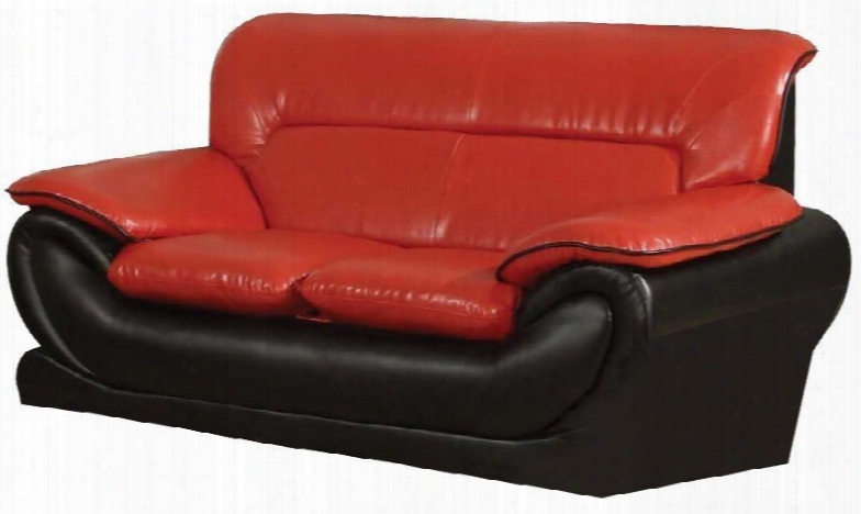 Orel Collection 50711 61" Loveseat With Plush Padded Arms Chrome Metal Legs Wood Frame Tight Back Cushion And Bonded Leather Upholstery In Red And Black