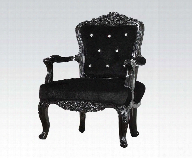 Pascal Collection 59131 36" Accent Chair With White Crystal Button Tufting Cabriole Legs Wood Frame And Bycast Pu Leather Upholstery In Black