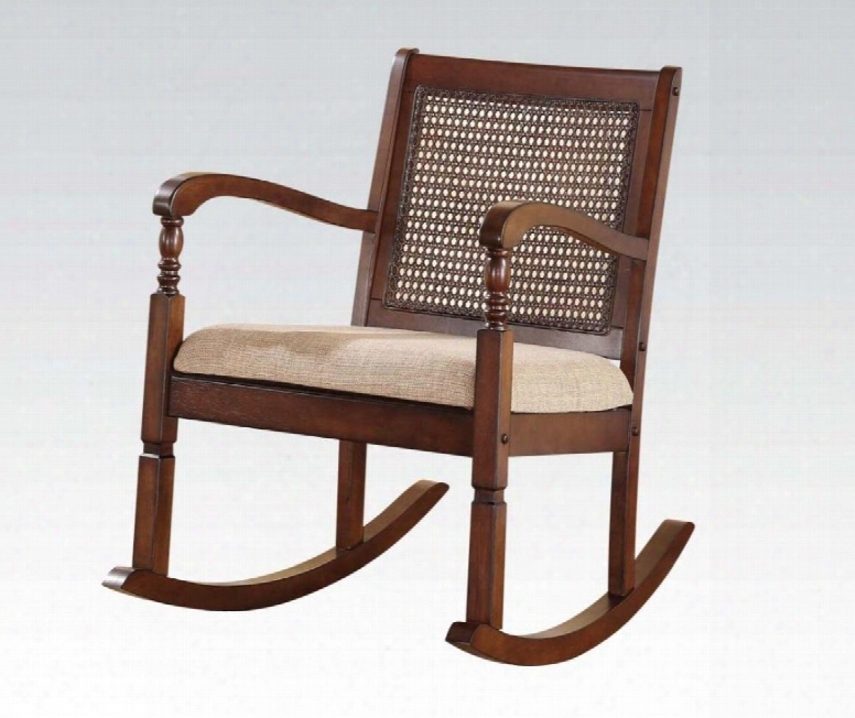 Pauton 59380 33" Rocking Chairman With Wooden Arms Caramel Microfiber Upholstery And Solid Wood Construction In Dark Oak