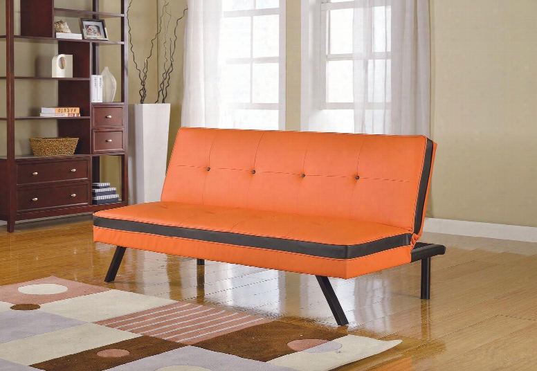 Penly Collection 57110 68"  Adjustable Sofa With Black Metal Legs Contrasting Trim Button Tufted Cushions And Bycast Pu Leather Upholstery In Orange And Black