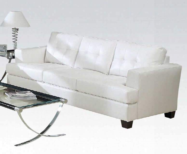 Platinum Collection 15095b 86" Sofa With Block Legs Partial Drop Down Back Wood Frame Loose Back Cushion And Bonded Leather Upholstery In White