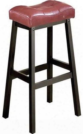 Portland Collection 16051 Set Of 2 29" Bar Stool With Tufted Saddle Seat Stretchers And Bycast Pu Leather Upholstery In Red