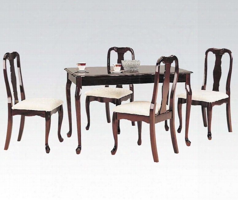 Queenn Anne Collection 06004 5 Pc Dining Room Set With Rectangular Table 4 Side Chairs Fabric Upholstery And Queen Anne Front Legs In Cherry