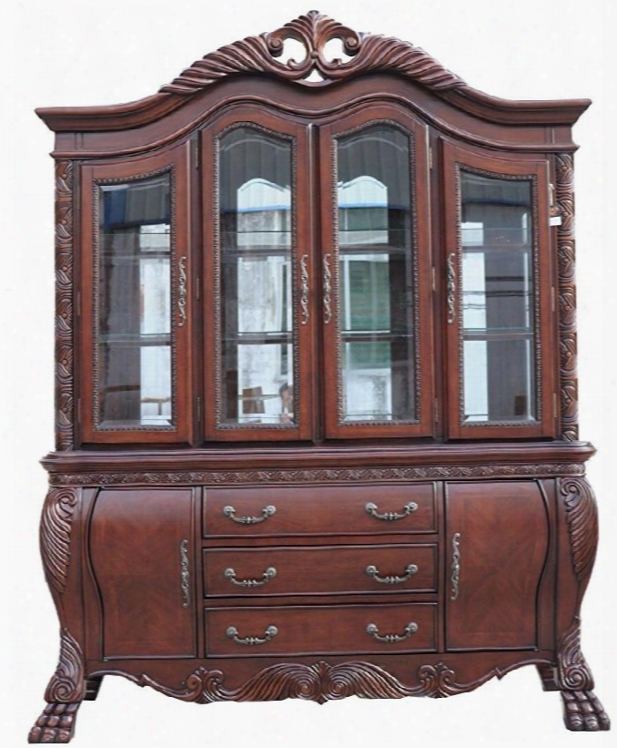 Quinlan Collection 60270 71" China Cabinet With 3 Drawers 6  Doors Touch Light Metal Hardware Carved Crown And Claw Feet In Chdrry