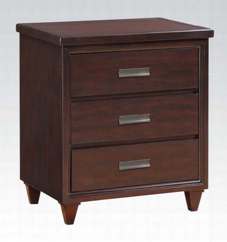 Raleigh Collection 22823 27" Nightstand With 3 Drawers Silver Metal Hardware Felt Lined Top Drawer And Pine Wood Construction In Cherry