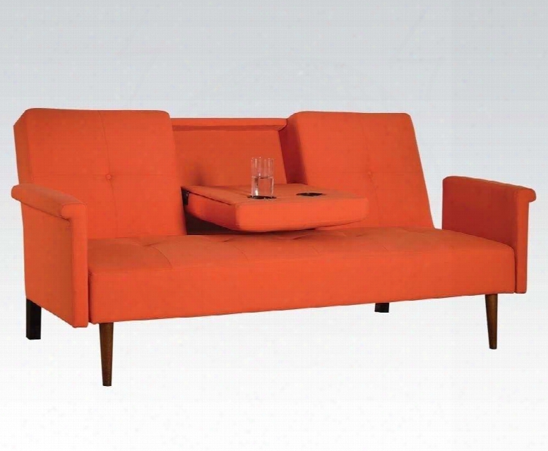 Randie Collection 57114 77" Adjustable Sofa With Cup Holders Tapered Legs Button Tufted Cushions And Linen Upholstery In Orange