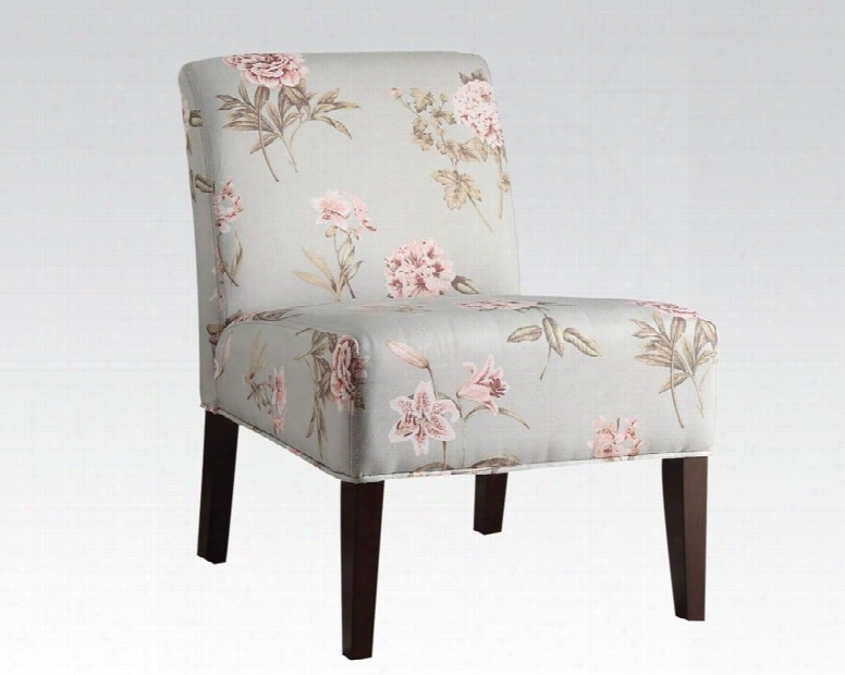 Riston 59306 30" Accent Chair With Espresso Tapered Legs Floral Pattern And Fabric Upholstery In Teal