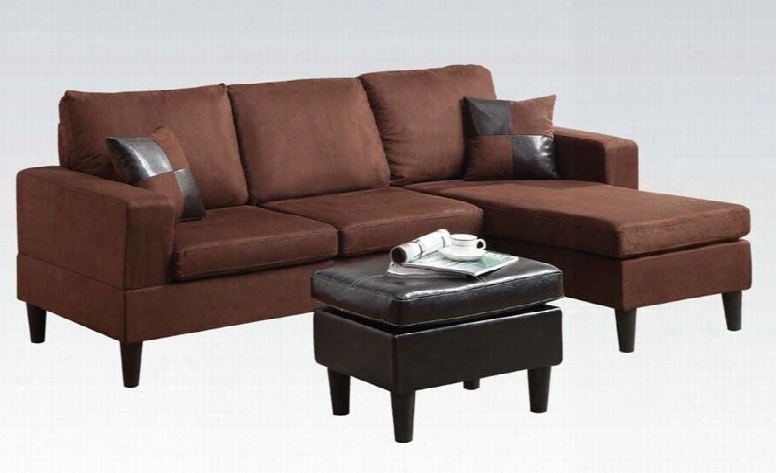 Robyn 15900 80" Sectional Sofa And Ottoman With Accent Pillows Included Reversible Chaise Chocolate Microfiber And Espresso Pu