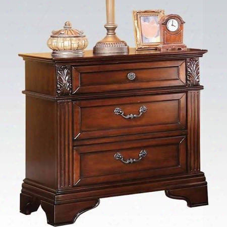 Roman Empire Iii Collection 23346 29" Nightstand With 3 Drawers Metal Hardware Felt Lined Top Drawer And Side Metal Drawer Glides In Dark Walnut